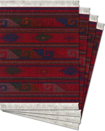 Deep Red Zapotec Coaster Rug Set