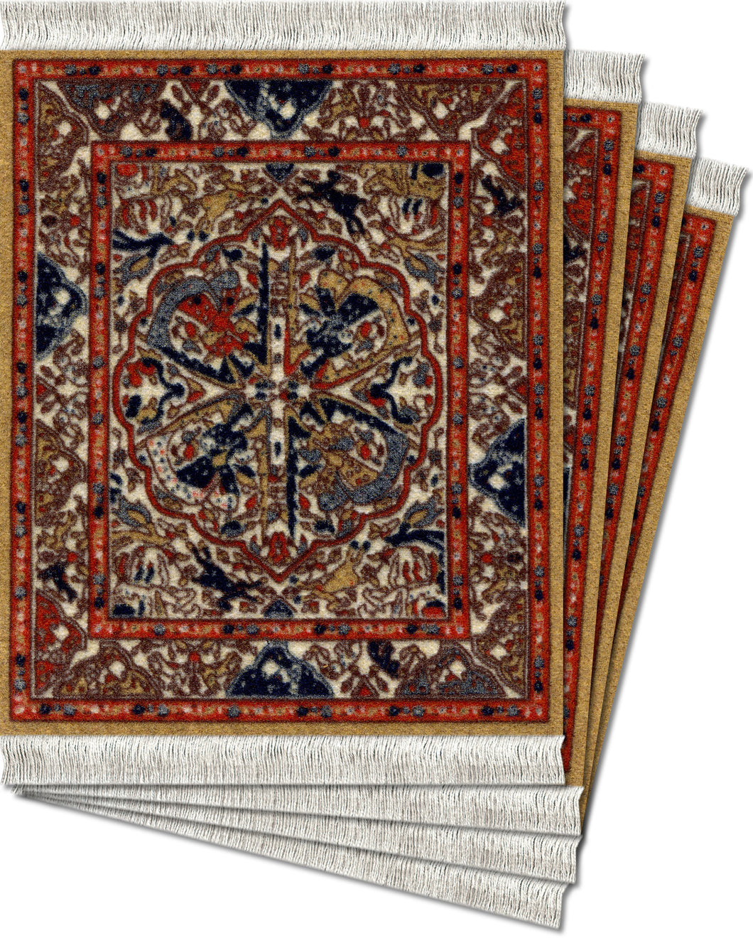 Dusty Gold Ancient Oriental Coaster Rug Set